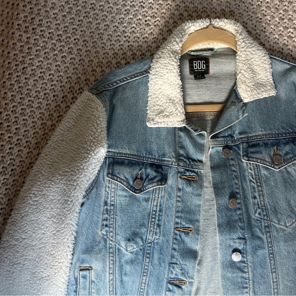 BDG Light Blue Denim Jacket with Cream Sherpa